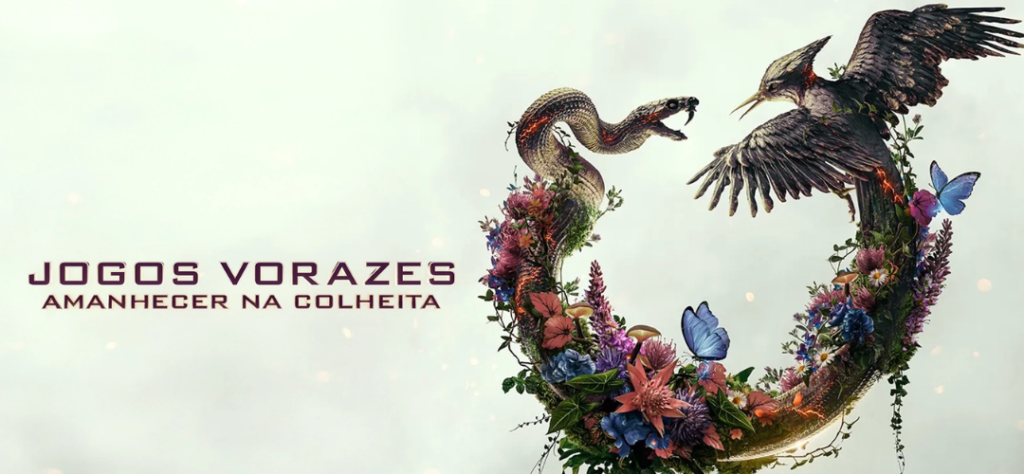 Arte promocional de Jogos Vorazes Amanhecer na Colheita, focado no jovem Haymitch para Os lançamentos no cinema 2026.