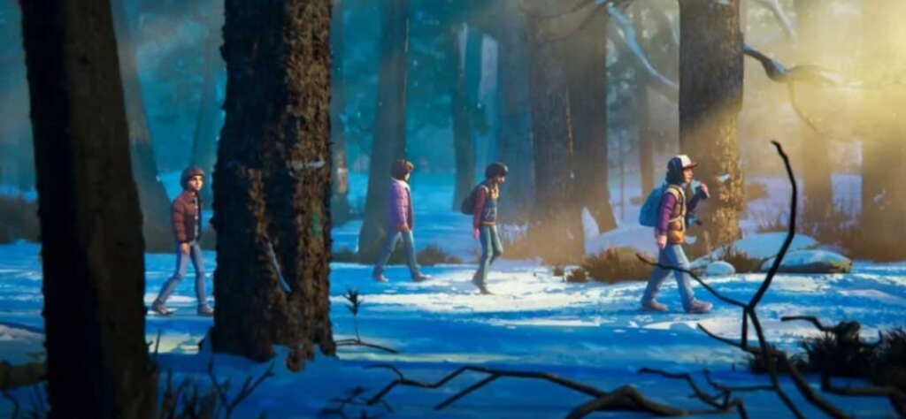 Esta imagem apresenta uma arte estilizada, com um visual que lembra uma pintura digital ou uma animação moderna, inspirada da série Stranger Things.