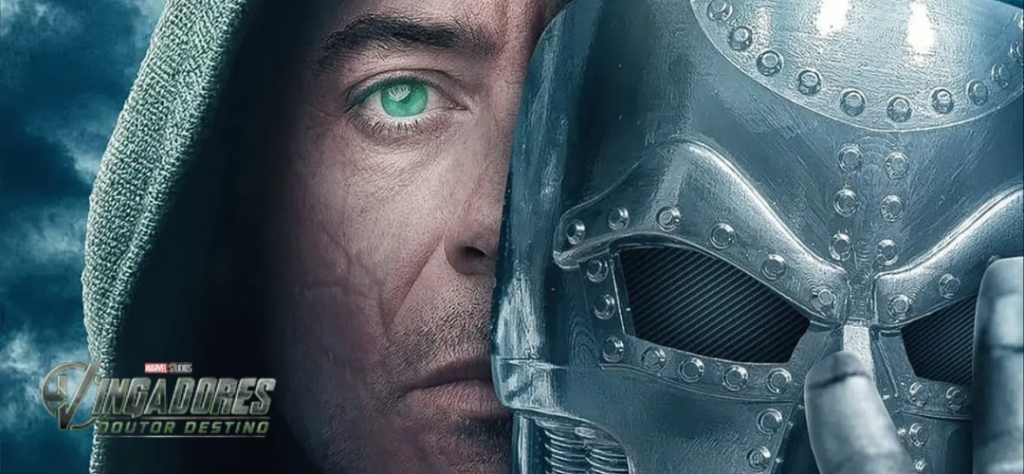 Robert Downey Jr. como Victor Von Doom no pôster de Vingadores: Doutor Destino, épico dos Lançamentos no Cinema 2026.