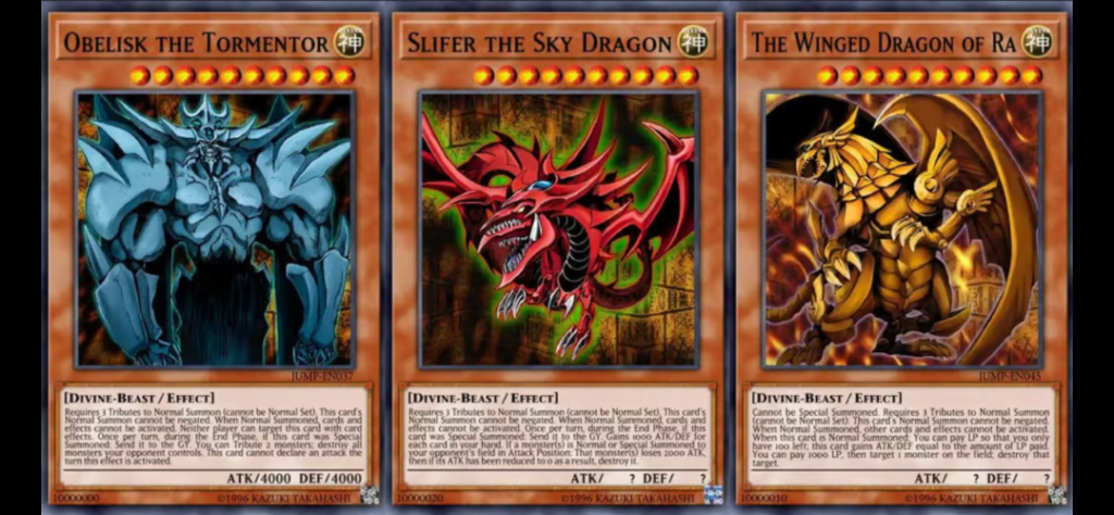Yugioh: TOP 3 Criaturas Mais Poderosas 7 As três cartas dos Deuses Egípcios reunidas no jogo Yugioh.
