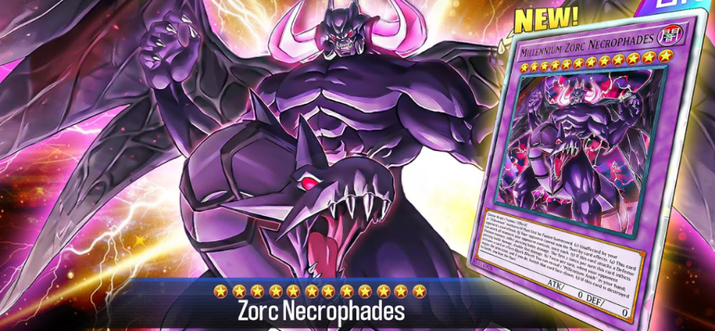 Carta de monstro Millennium Zorc Necrophades em destaque no jogo Yugioh Duel Links.
