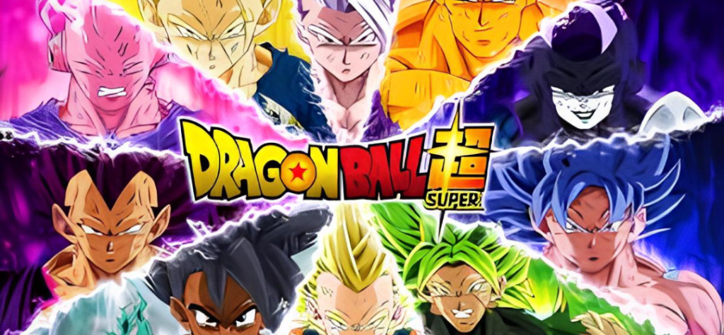 O Multiverso e Deuses em Dragon Ball Super: O Jogo Mudou 1 Banner horizontal de Dragon Ball mostrando Goku Instinto Superior, Vegeta, Broly e diversos guerreiros das sagas recentes.