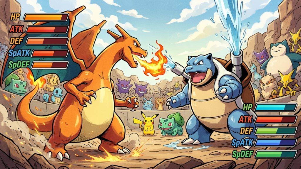 Papel de parede de batalha Pokémon demonstrando a aplicação prática de atributos maximizados via Ev e Iv PokeValley.