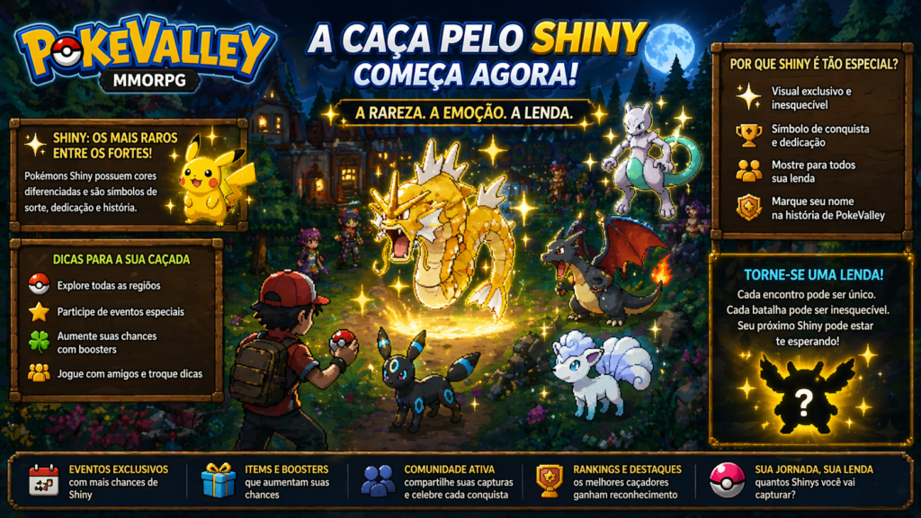 Cena de batalha e captura de um Gyarados Dourado Shiny em PokeValley MMORPG.