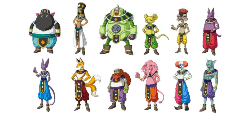 O Multiverso e Deuses em Dragon Ball Super: O Jogo Mudou 3 Guia de personagens mostrando todos os 12 Deuses da Destruição reunidos em Dragon Ball.
