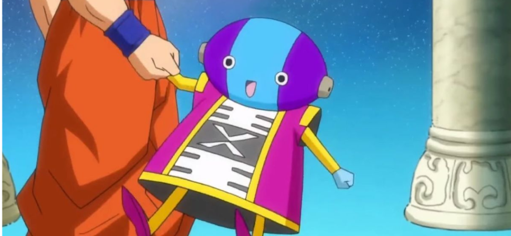 O Multiverso e Deuses em Dragon Ball Super: O Jogo Mudou 2 Cena de Dragon Ball com Goku segurando a mão de Zeno-sama, o Rei de Tudo, em um cenário celestial.