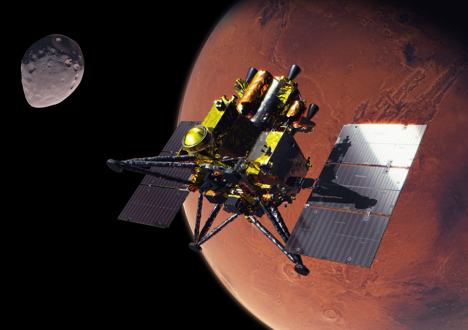 Ilustração da sonda MMX próxima de Marte